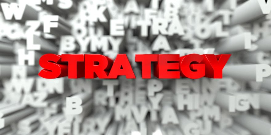 STRATEGY -   3D stock image of Red text on white background