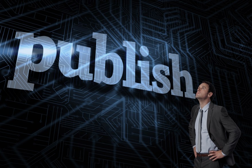 Publish against futuristic black and blue background