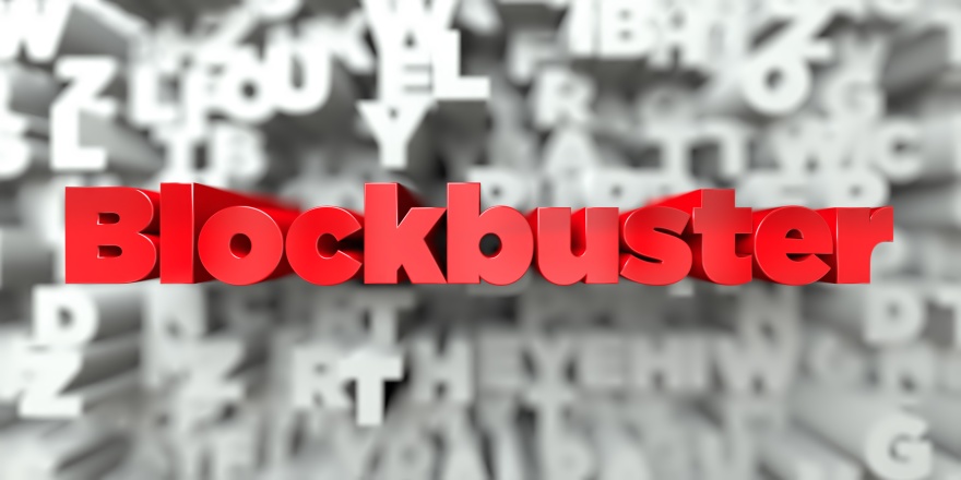 Blockbuster -   3D stock image of Red text on white background