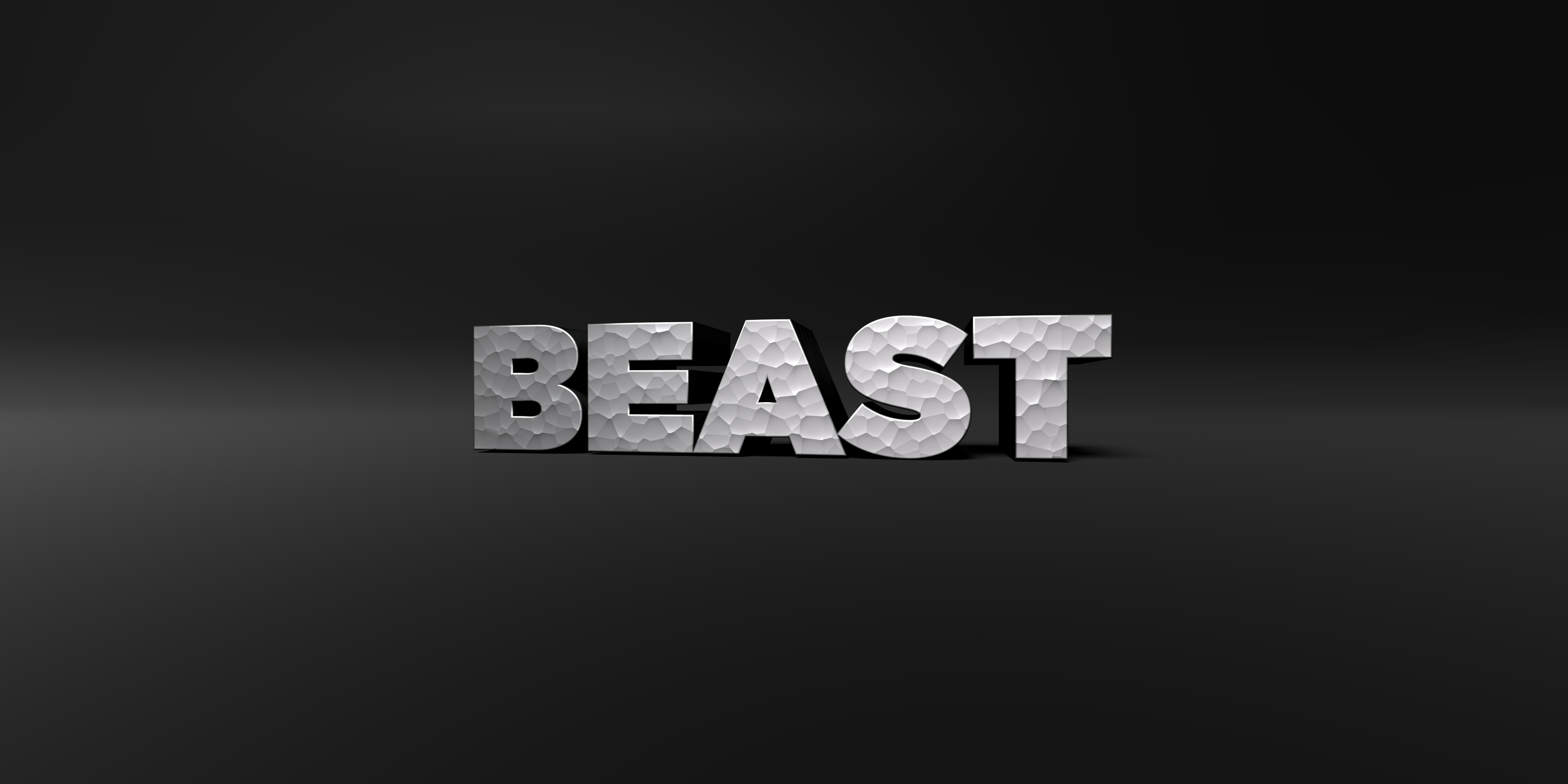 BEAST - metal finish text on black studio - 3D rendered stock photo