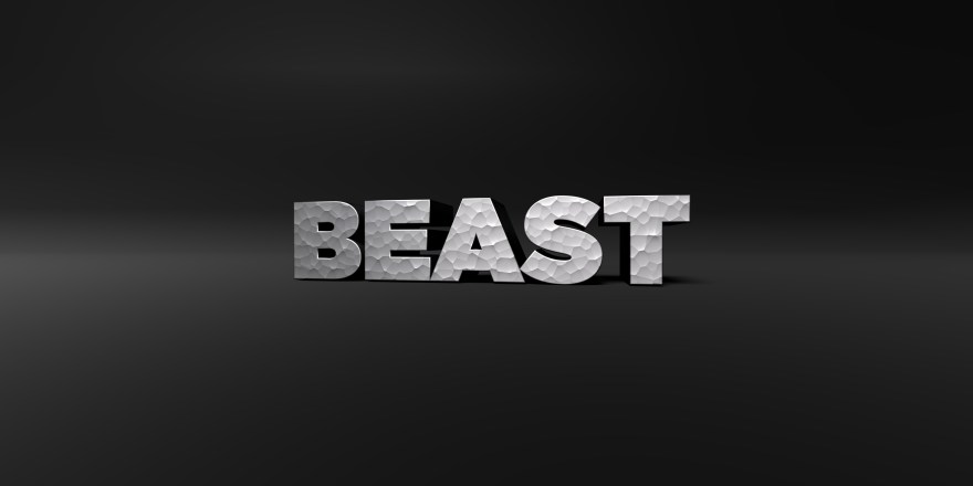 BEAST - metal finish text on black studio - 3D rendered stock photo